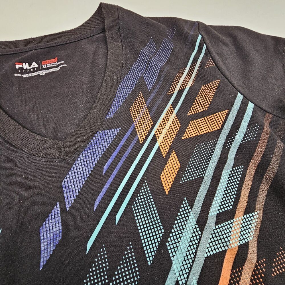 FILA Sport Women's XL Black Athletic Shirt Asymmetrical Graphic Stretch
